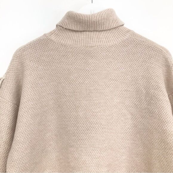 Grace + Karma Light Tan Fringe Front Pullover Turtleneck Neutral Sweater NEW - Picture 11 of 14